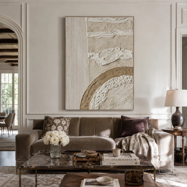 Beige Textured Wall Art for Entryway, Geometric Wabi Sabi Abstract Painting #099KIUX2