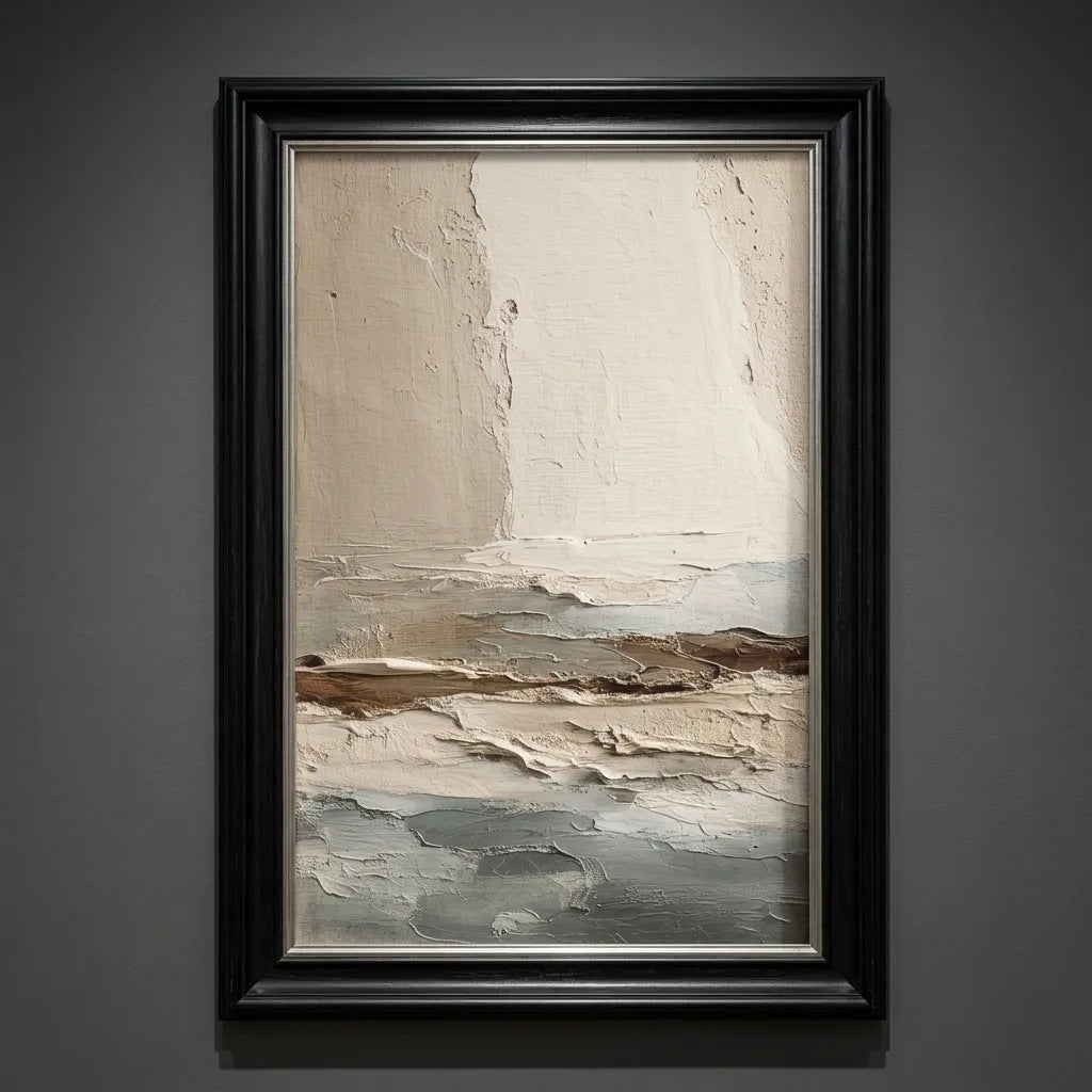 Neutral Textured Coastal Abstract Wall Art in Beige and Soft Blue for Modern Living Rooms