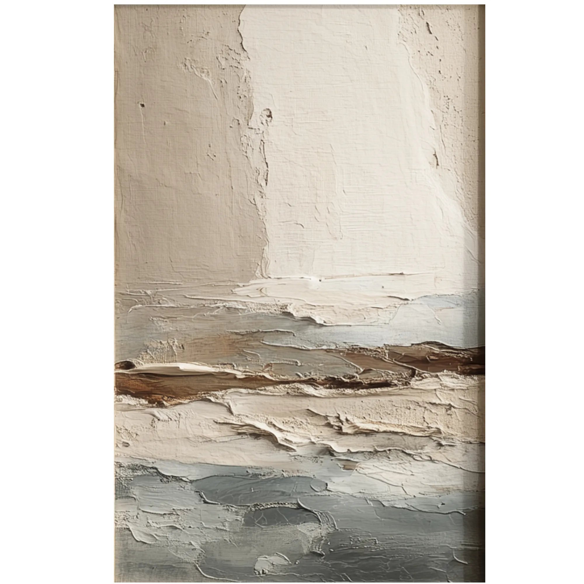 Neutral Textured Coastal Abstract Wall Art in Beige and Soft Blue for Modern Living Rooms