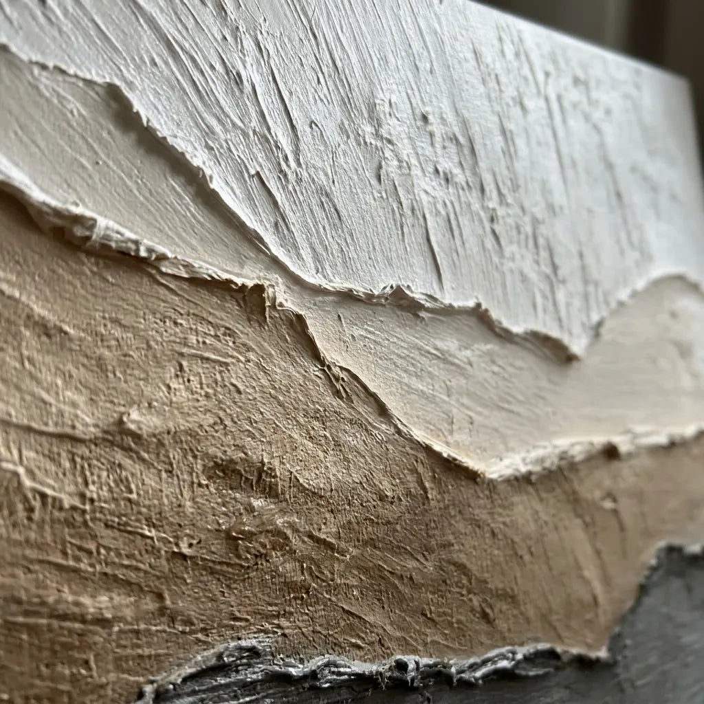 Neutral Textured Abstract Wall Art in Cream, Taupe and Charcoal for Modern Living Rooms