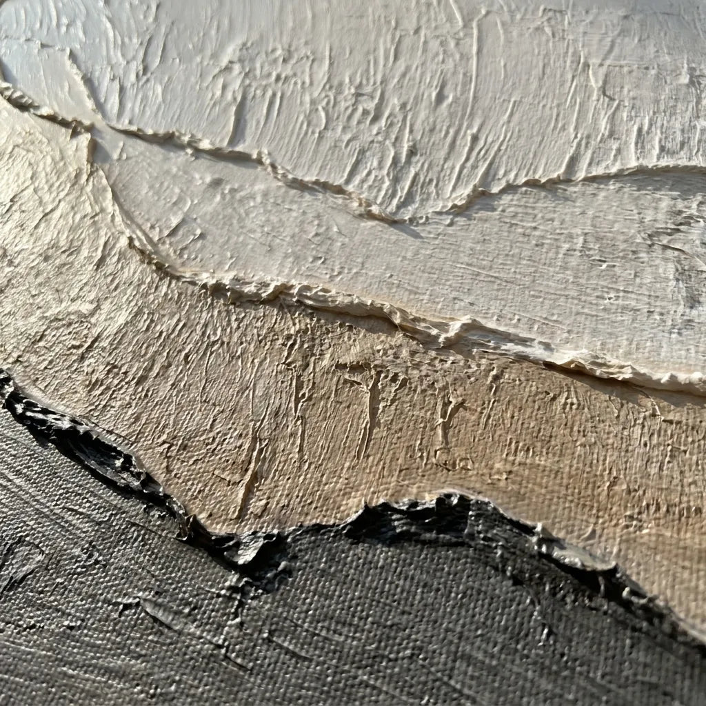 Neutral Textured Abstract Wall Art in Cream, Taupe and Charcoal for Modern Living Rooms
