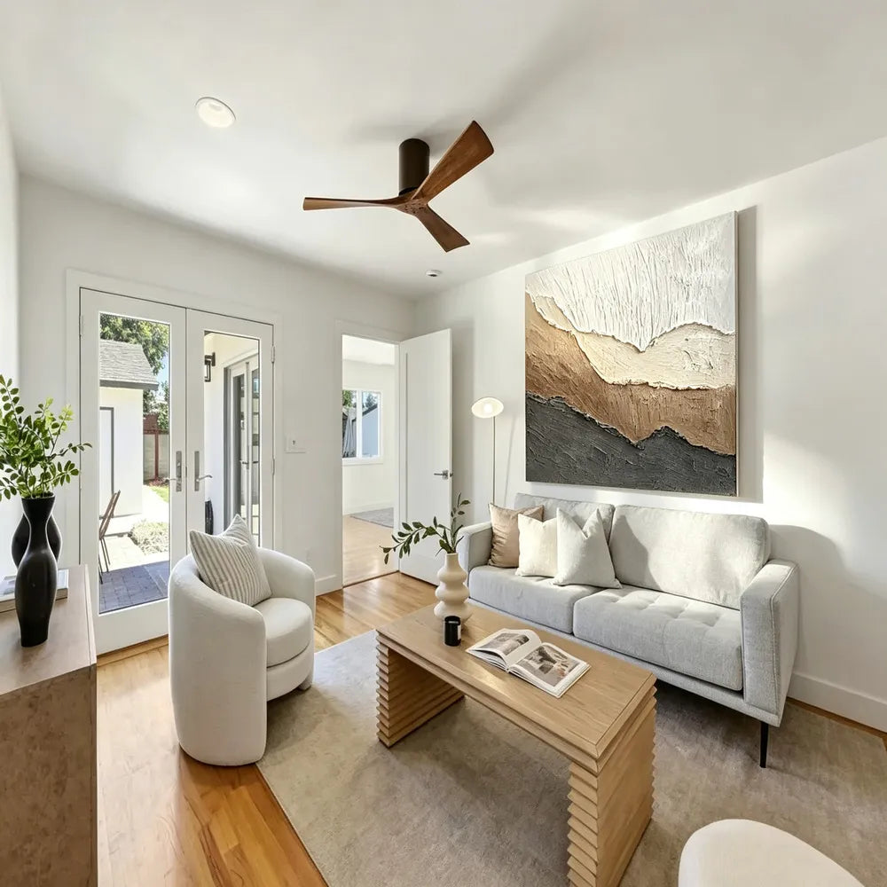 Neutral Textured Abstract Wall Art in Cream, Taupe and Charcoal for Modern Living Rooms