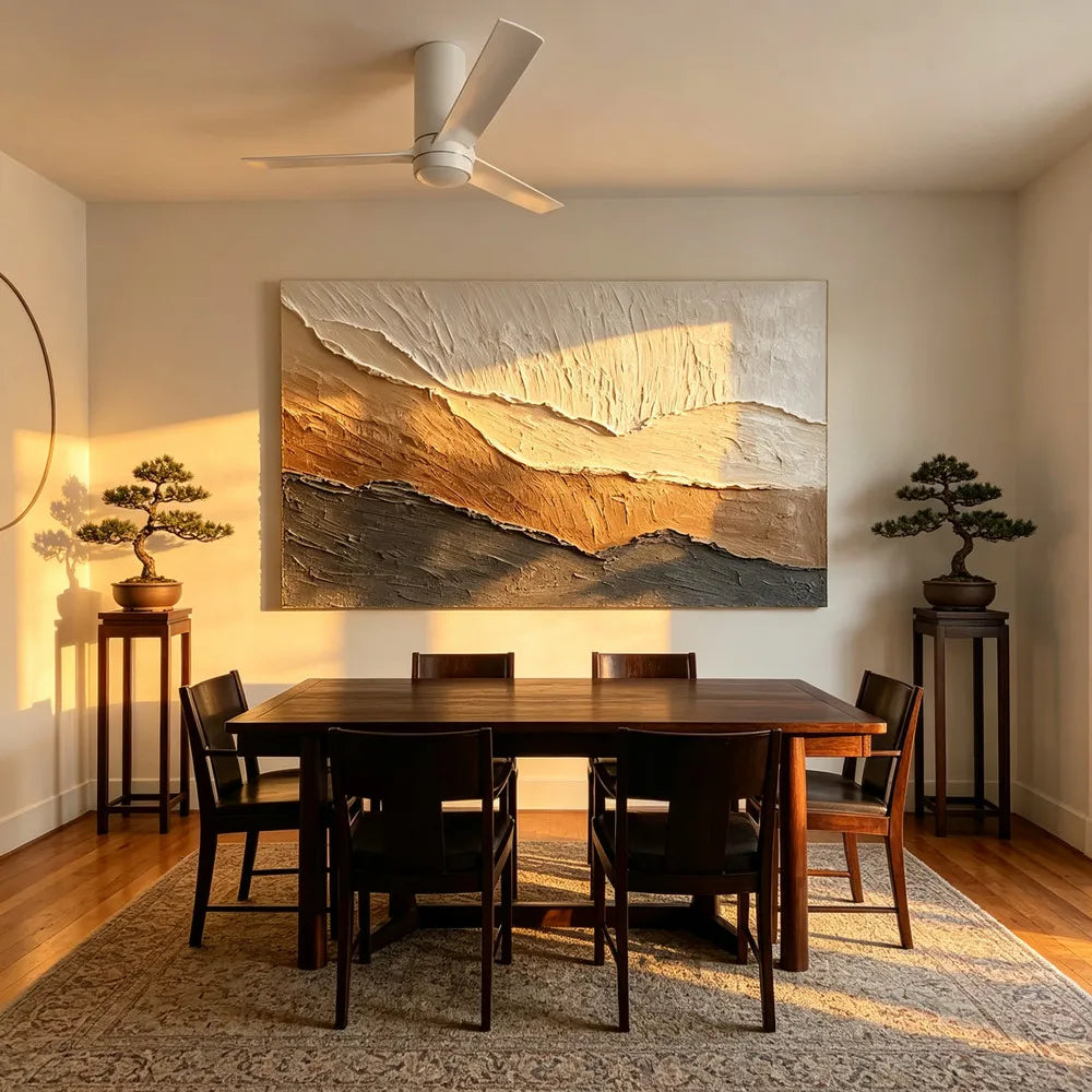 Neutral Textured Abstract Wall Art in Cream, Taupe and Charcoal for Modern Living Rooms