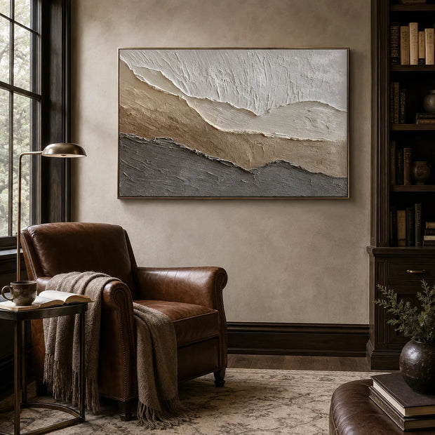 Beige & Gray Textured Wall Art for Living Room, Minimalist Wabi Sabi Abstract Painting #PMRLWXT0