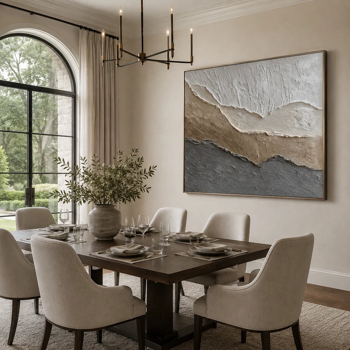 Beige & Gray Textured Wall Art for Living Room, Minimalist Wabi Sabi Abstract Painting #PMRLWXT0
