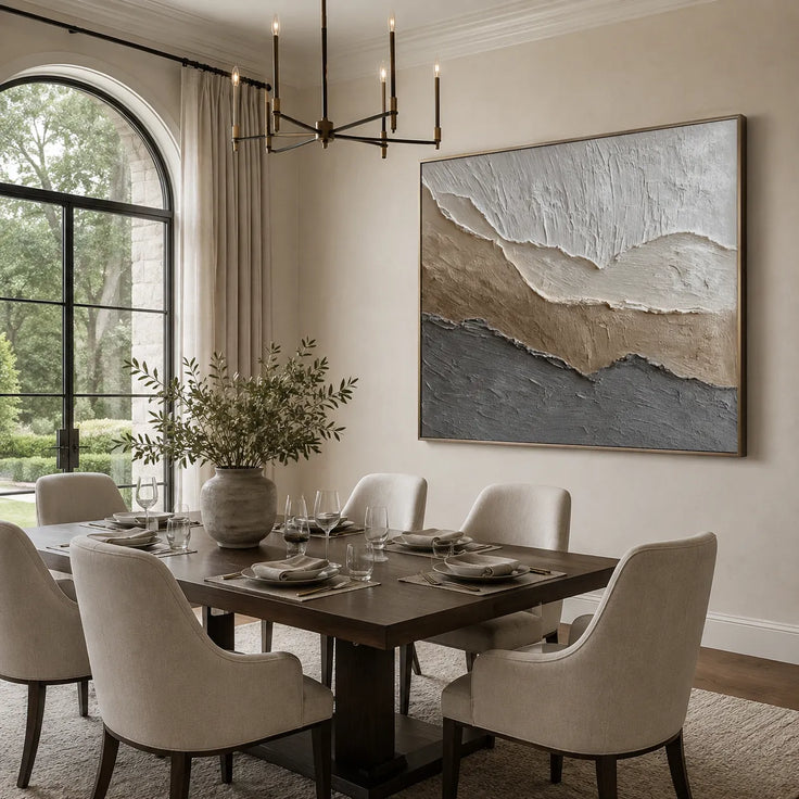 Beige & Gray Textured Wall Art for Living Room, Minimalist Wabi Sabi Abstract Painting #PMRLWXT0