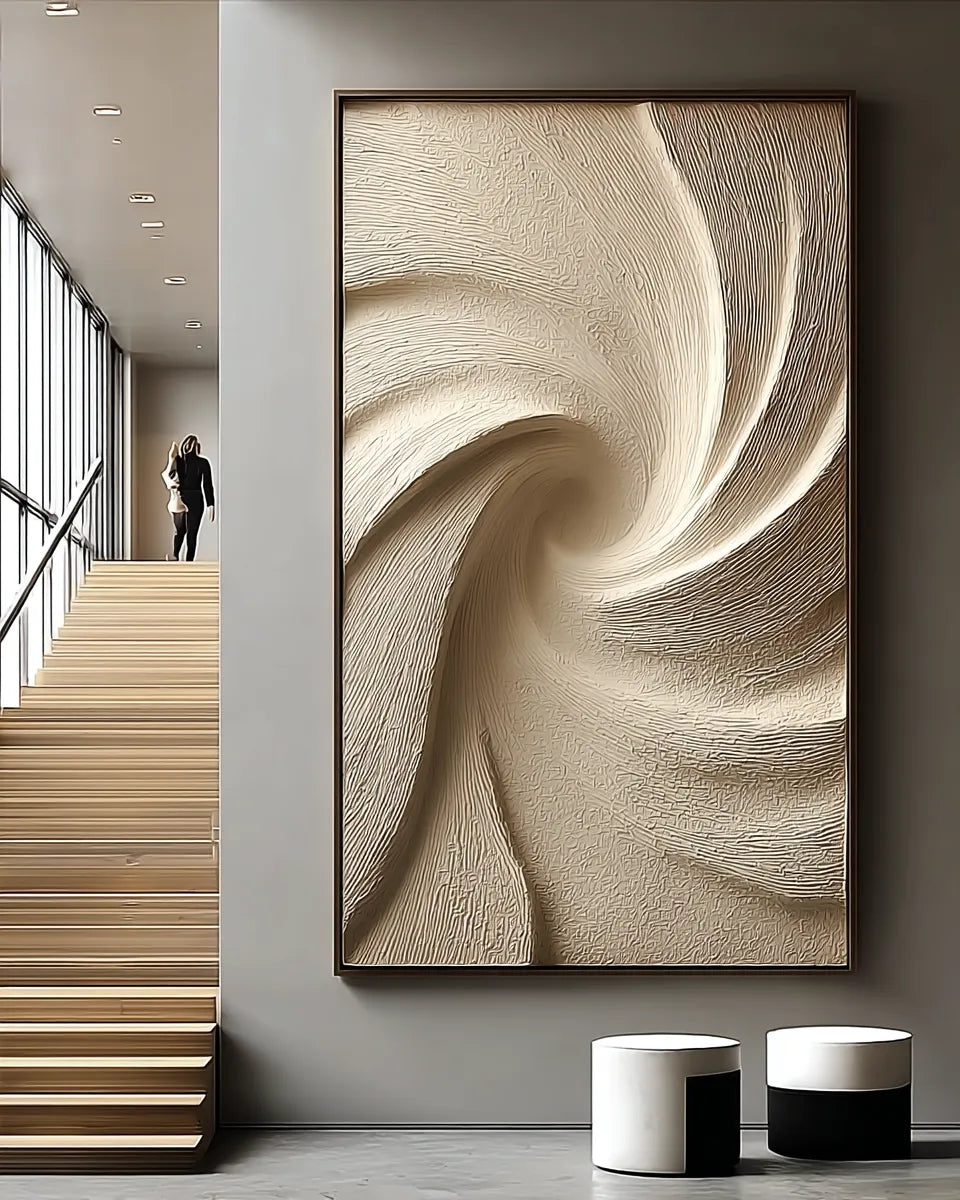 Neutral Textured Abstract Wall Art in Beige and Cream for Modern Entryways