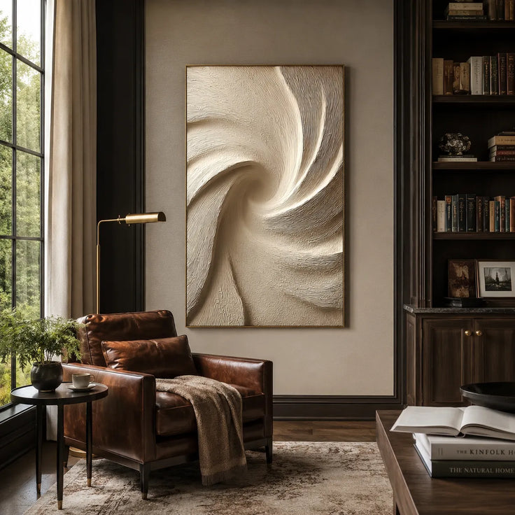 Beige Textured Wall Art for Bedroom, Sculptural Wabi Sabi Abstract Painting #9BU6JMH7