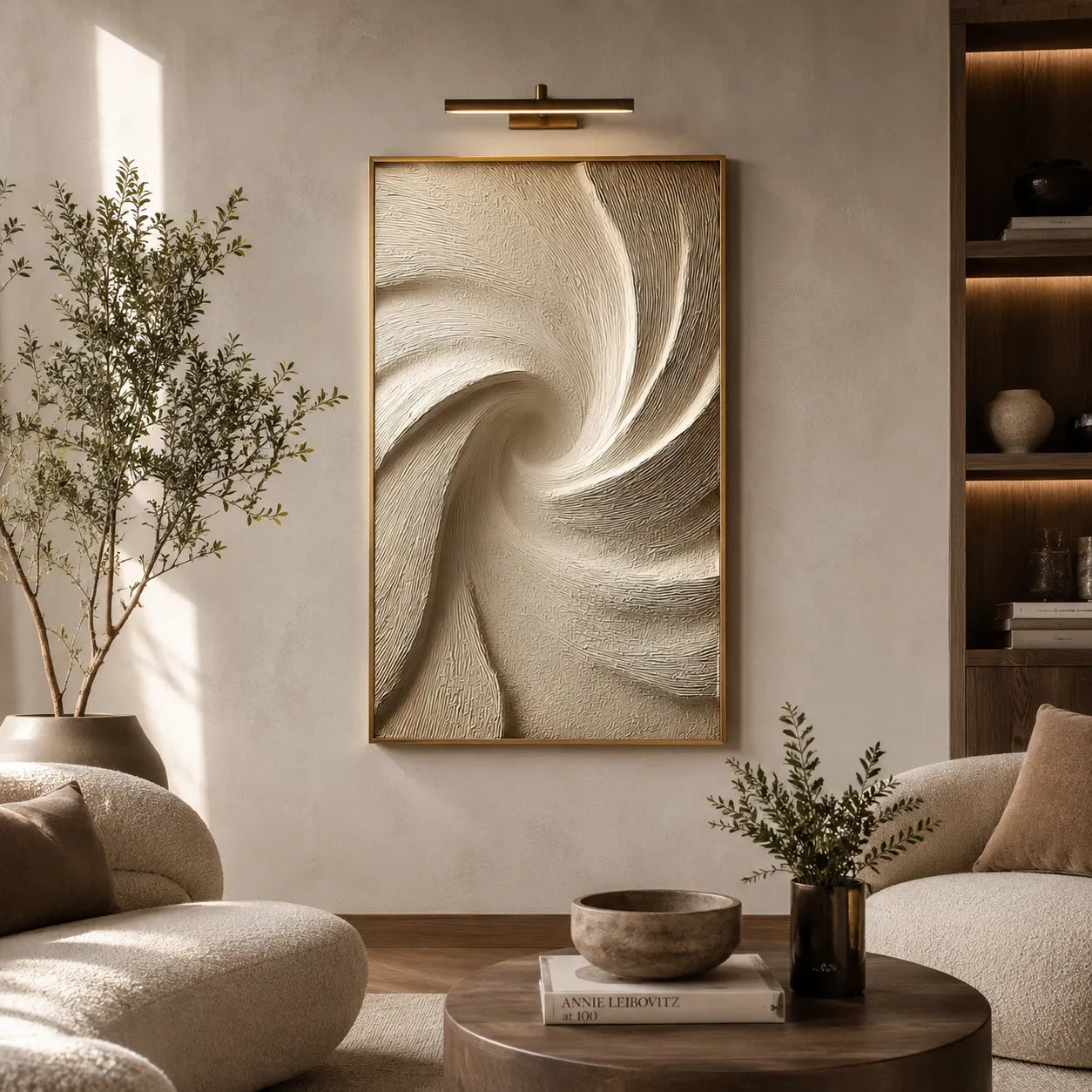 Neutral Textured Abstract Wall Art in Beige and Cream for Modern Entryways