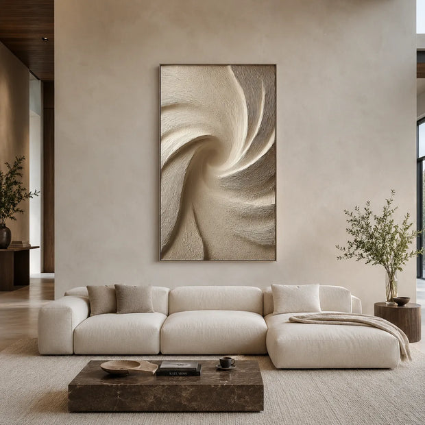 Beige Textured Wall Art for Bedroom, Sculptural Wabi Sabi Abstract Painting #9BU6JMH7