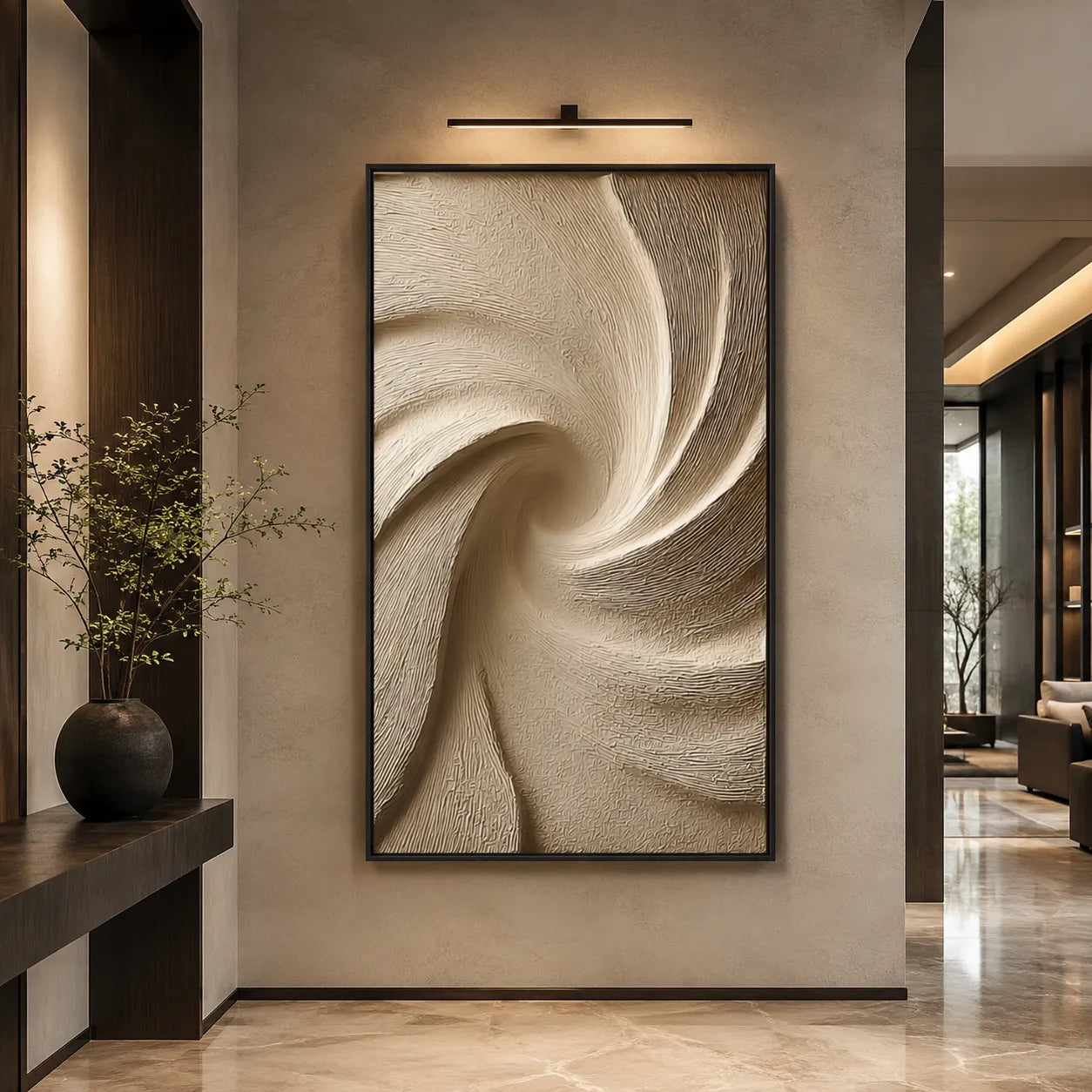 Neutral Textured Abstract Wall Art in Beige and Cream for Modern Entryways