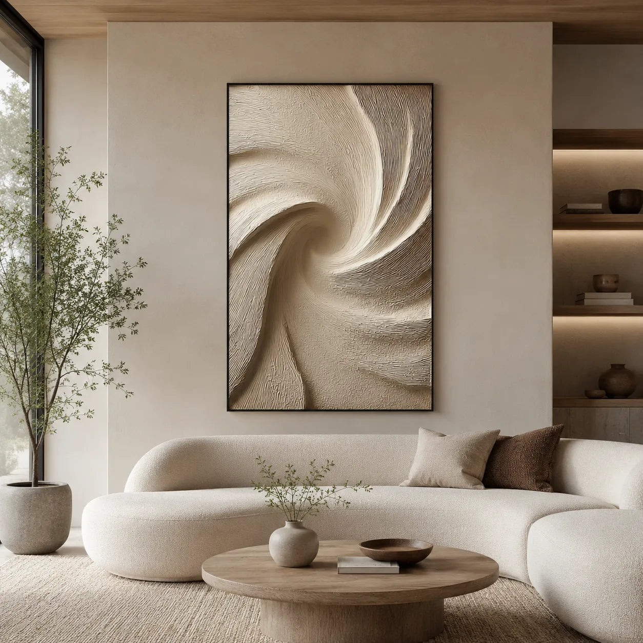 Neutral Textured Abstract Wall Art in Beige and Cream for Modern Entryways