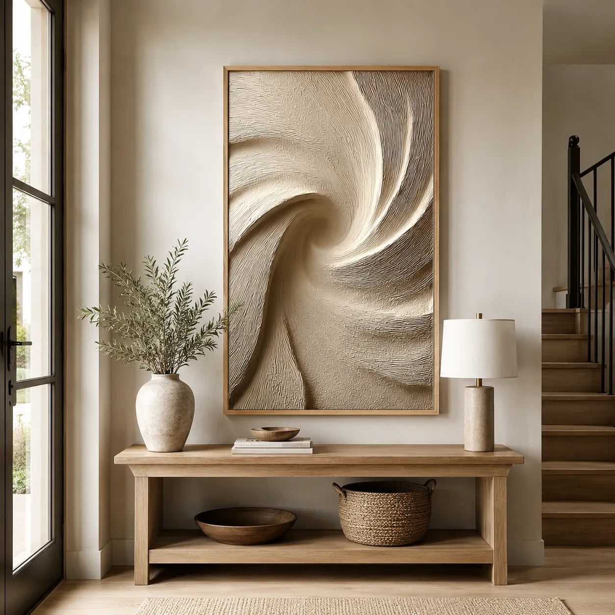 Neutral Textured Abstract Wall Art in Beige and Cream for Modern Entryways