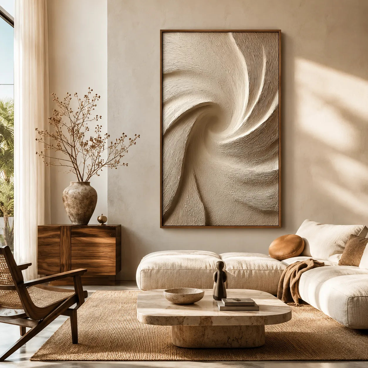 Neutral Textured Abstract Wall Art in Beige and Cream for Modern Entryways