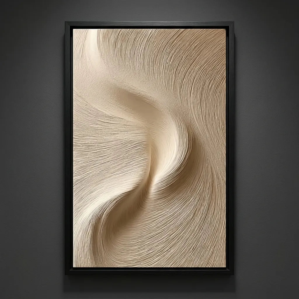 Warm Neutral Textured Abstract Wall Art with Flowing Lines for Living Room