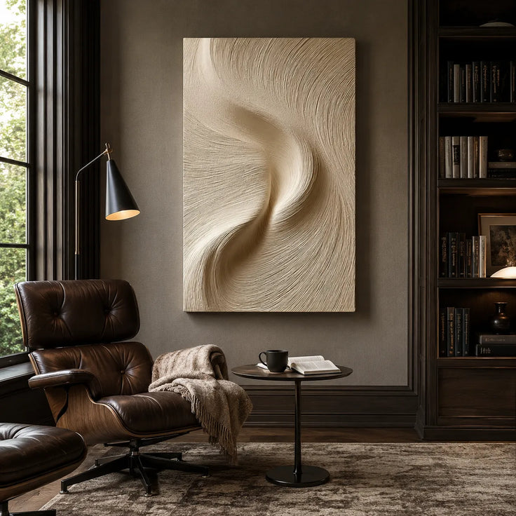 Beige Textured Wall Art for Bedroom, Flowing Wabi Sabi Abstract Painting #WMM9KVO7