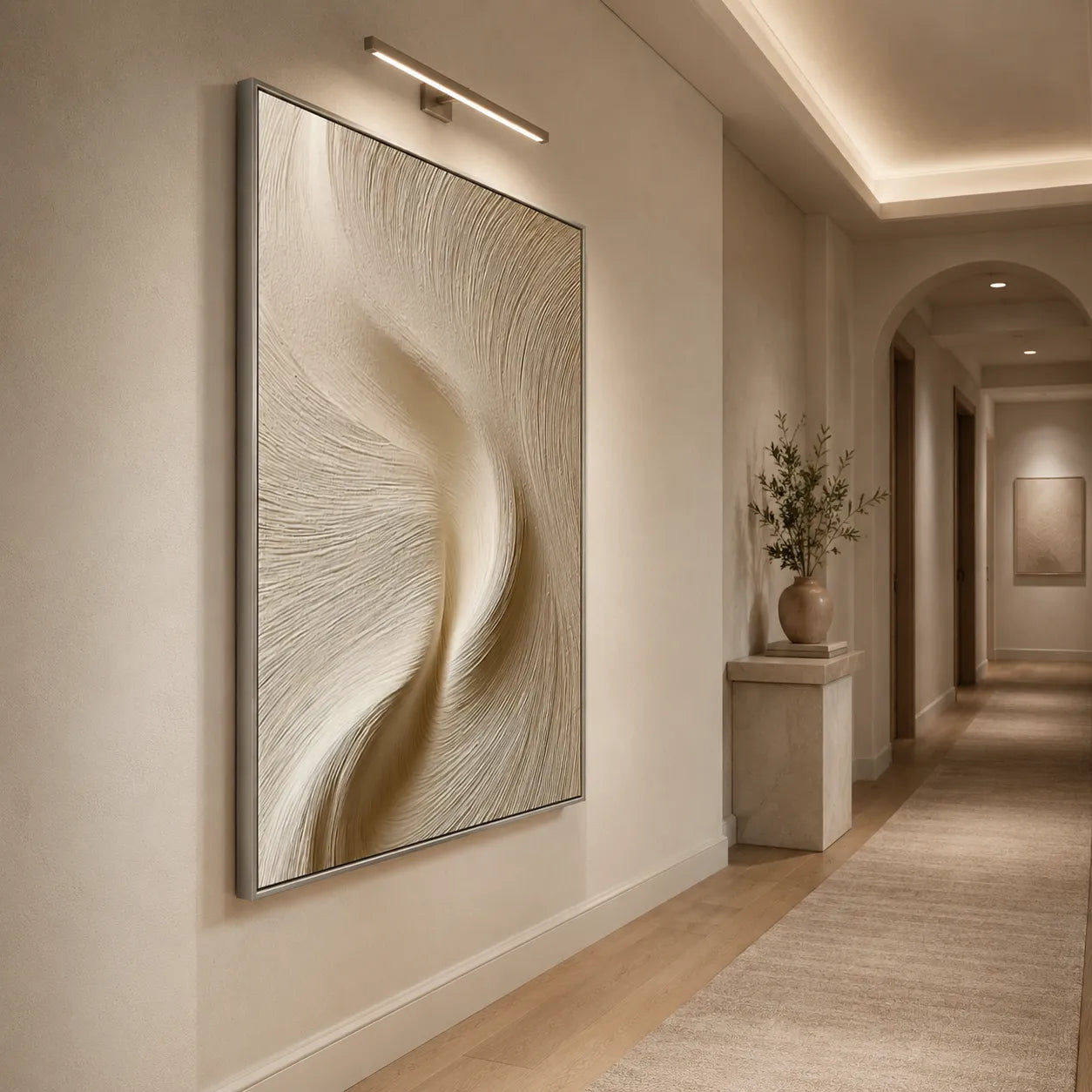 Warm Neutral Textured Abstract Wall Art with Flowing Lines for Living Room