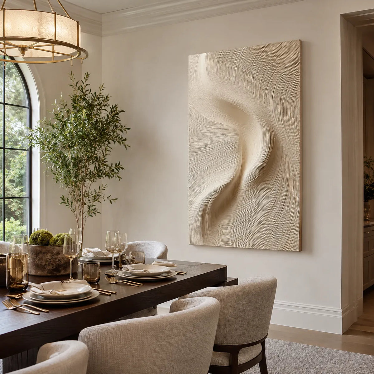 Beige Textured Wall Art for Bedroom, Flowing Wabi Sabi Abstract Painting #WMM9KVO7