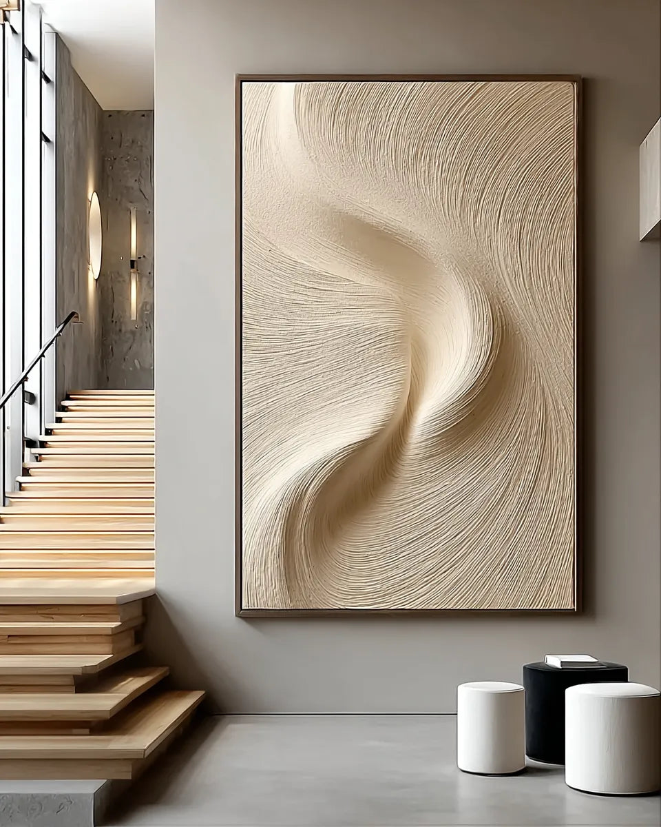 Warm Neutral Textured Abstract Wall Art with Flowing Lines for Living Room