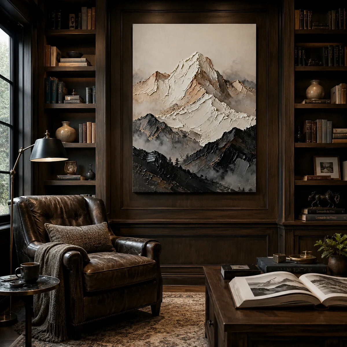 Neutral Textured Mountain Wall Art for Living Room, Beige Black Wabi Sabi Landscape Painting #5TVPD4E4