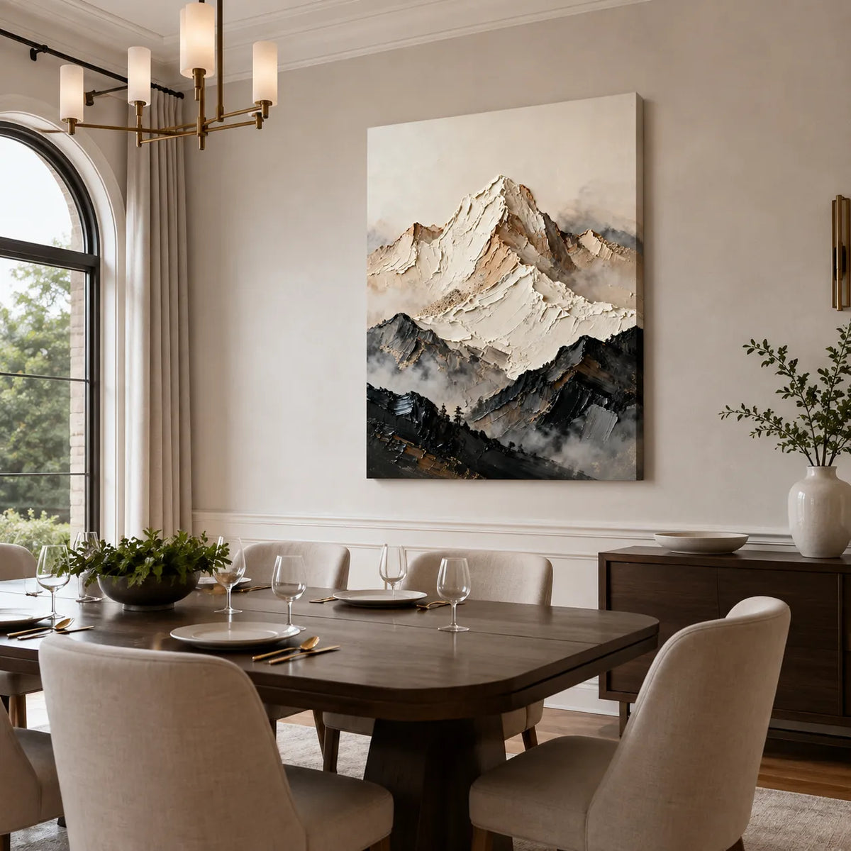 Neutral Textured Mountain Wall Art for Living Room, Beige Black Wabi Sabi Landscape Painting #5TVPD4E4