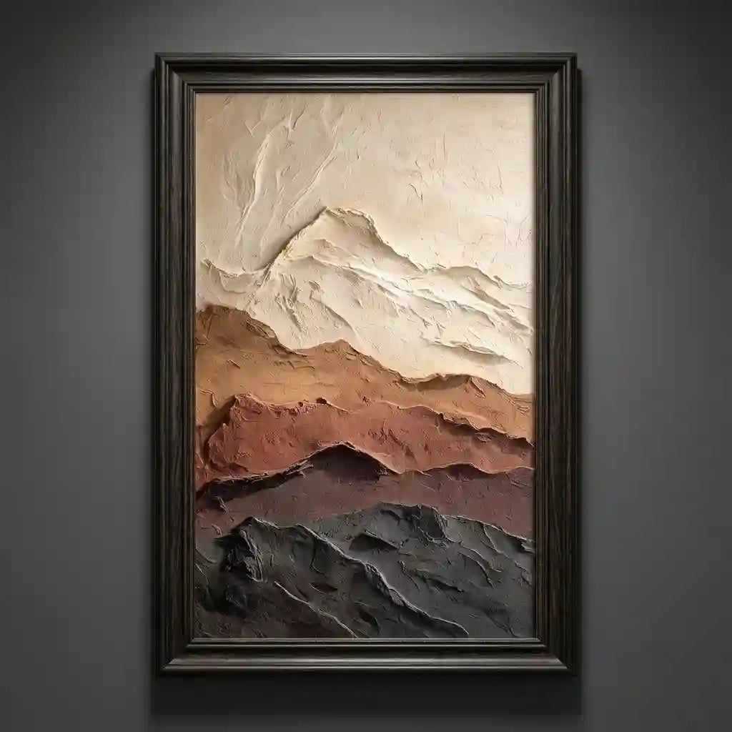Layered Mountain Textured Wall Art in Earth Tones for Living Room