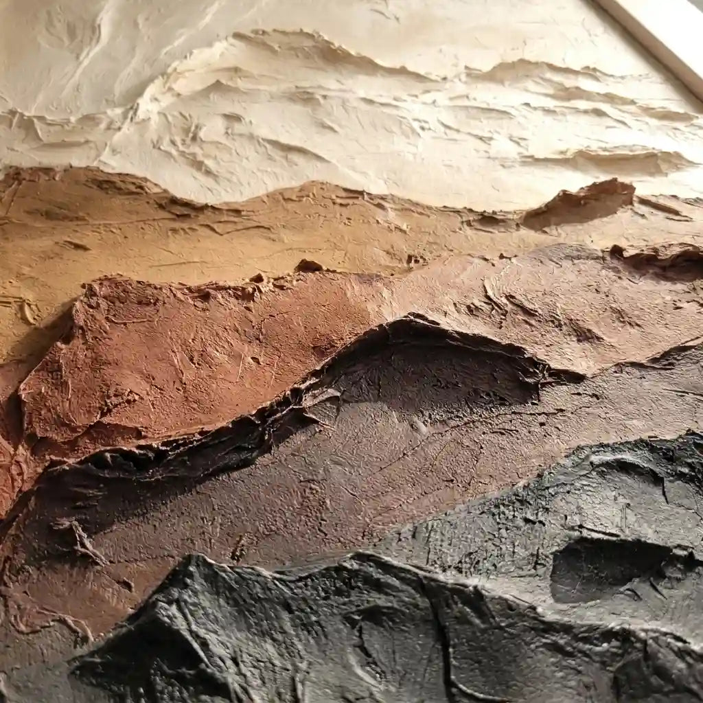 Layered Mountain Textured Wall Art in Earth Tones for Living Room