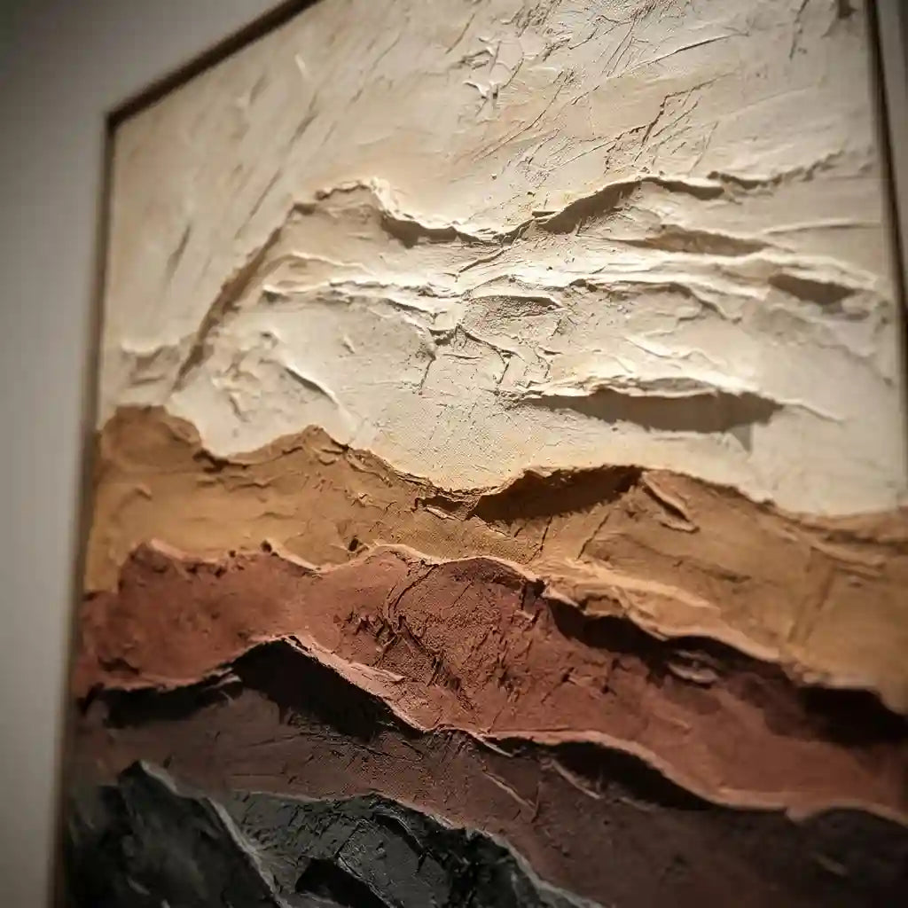 Layered Mountain Textured Wall Art in Earth Tones for Living Room