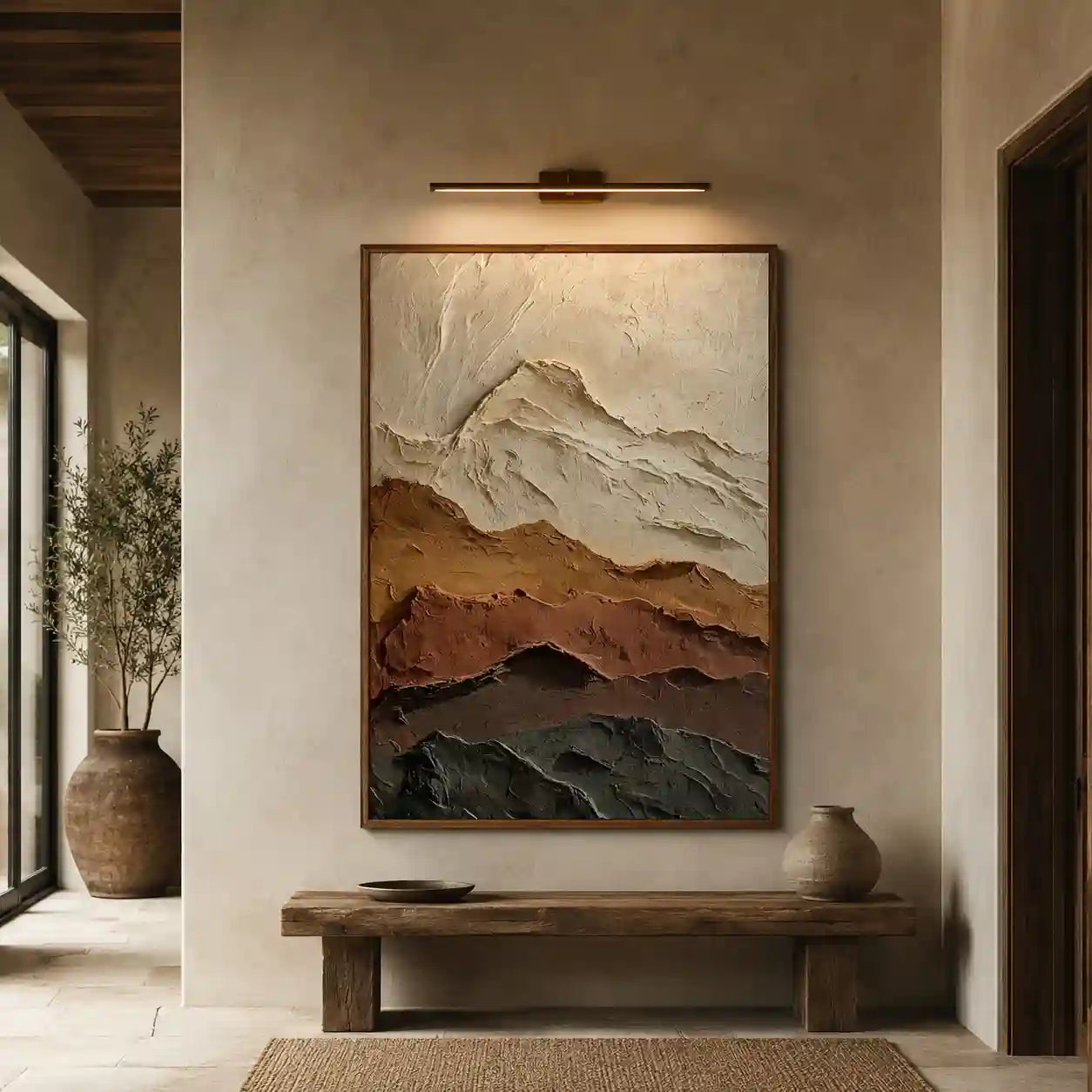 Layered Mountain Textured Wall Art in Earth Tones for Living Room