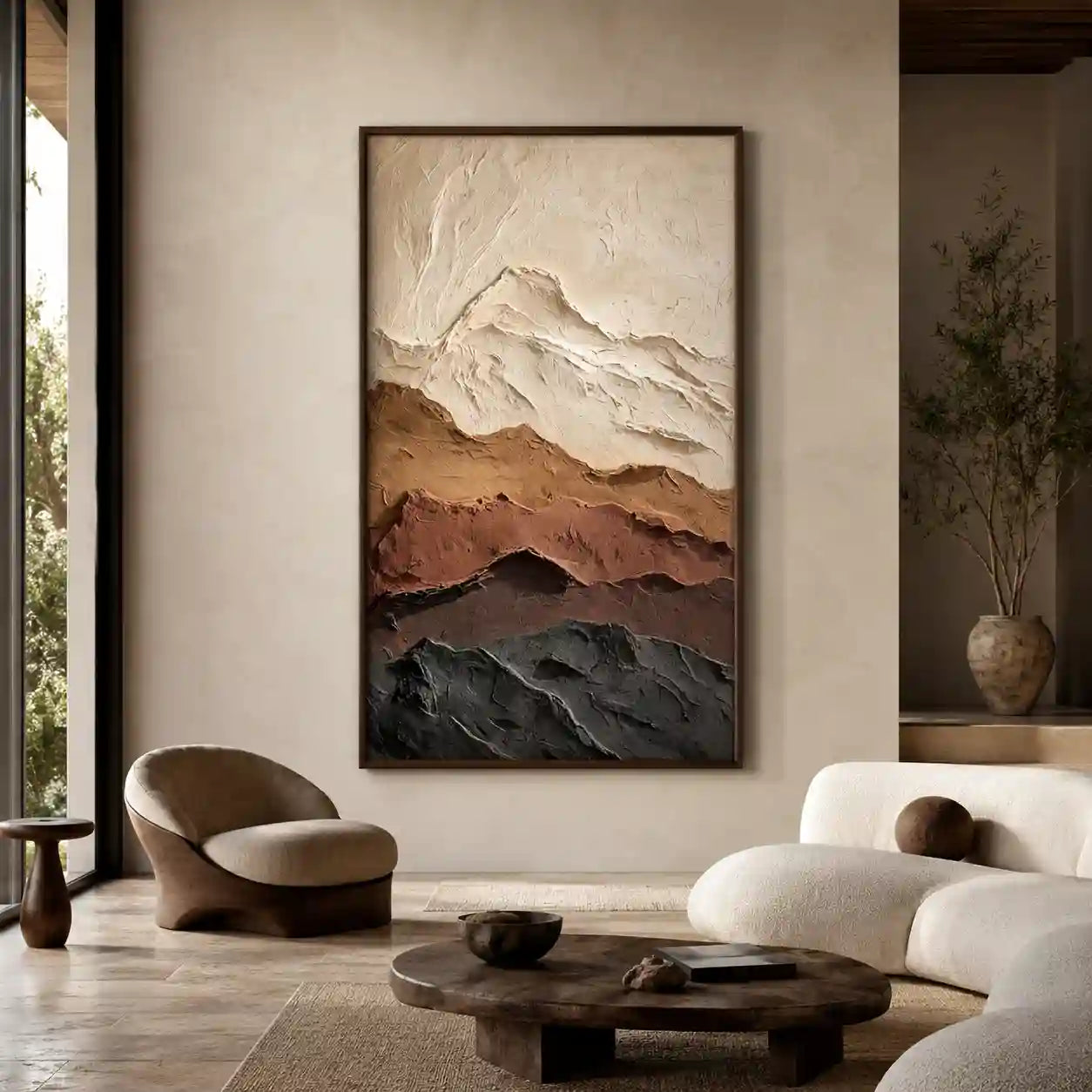 Layered Mountain Textured Wall Art in Earth Tones for Living Room
