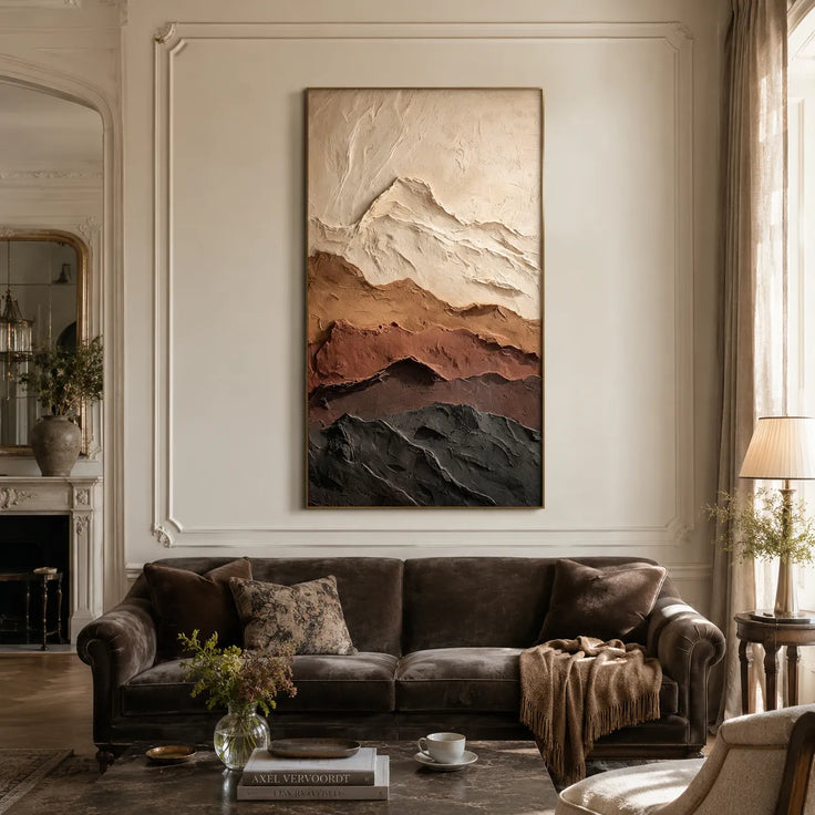 Earth Tone Textured Mountain Wall Art for Living Room, Wabi Sabi Abstract Landscape Painting #OCBT1ZFZ