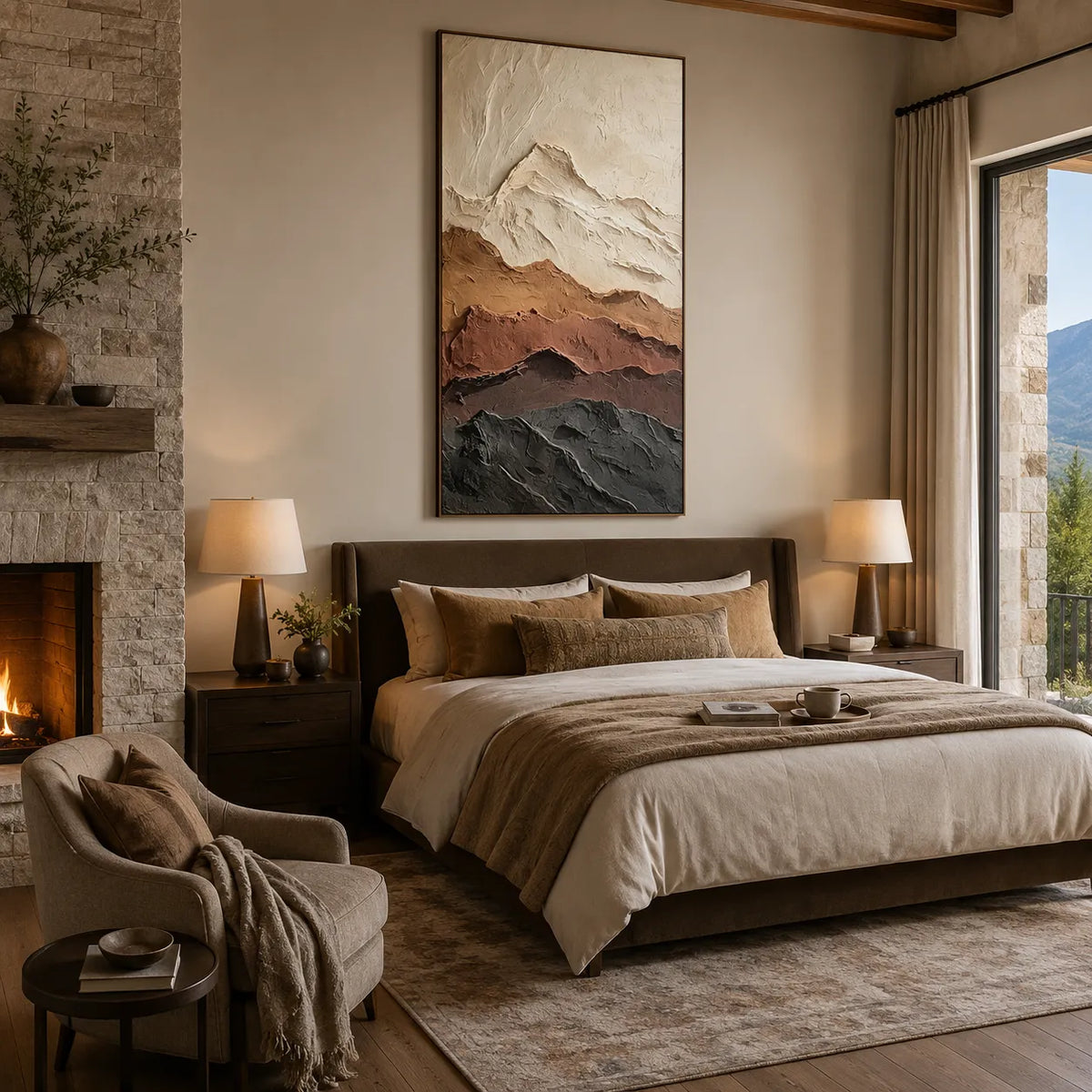 Earth Tone Textured Mountain Wall Art for Living Room, Wabi Sabi Abstract Landscape Painting #OCBT1ZFZ