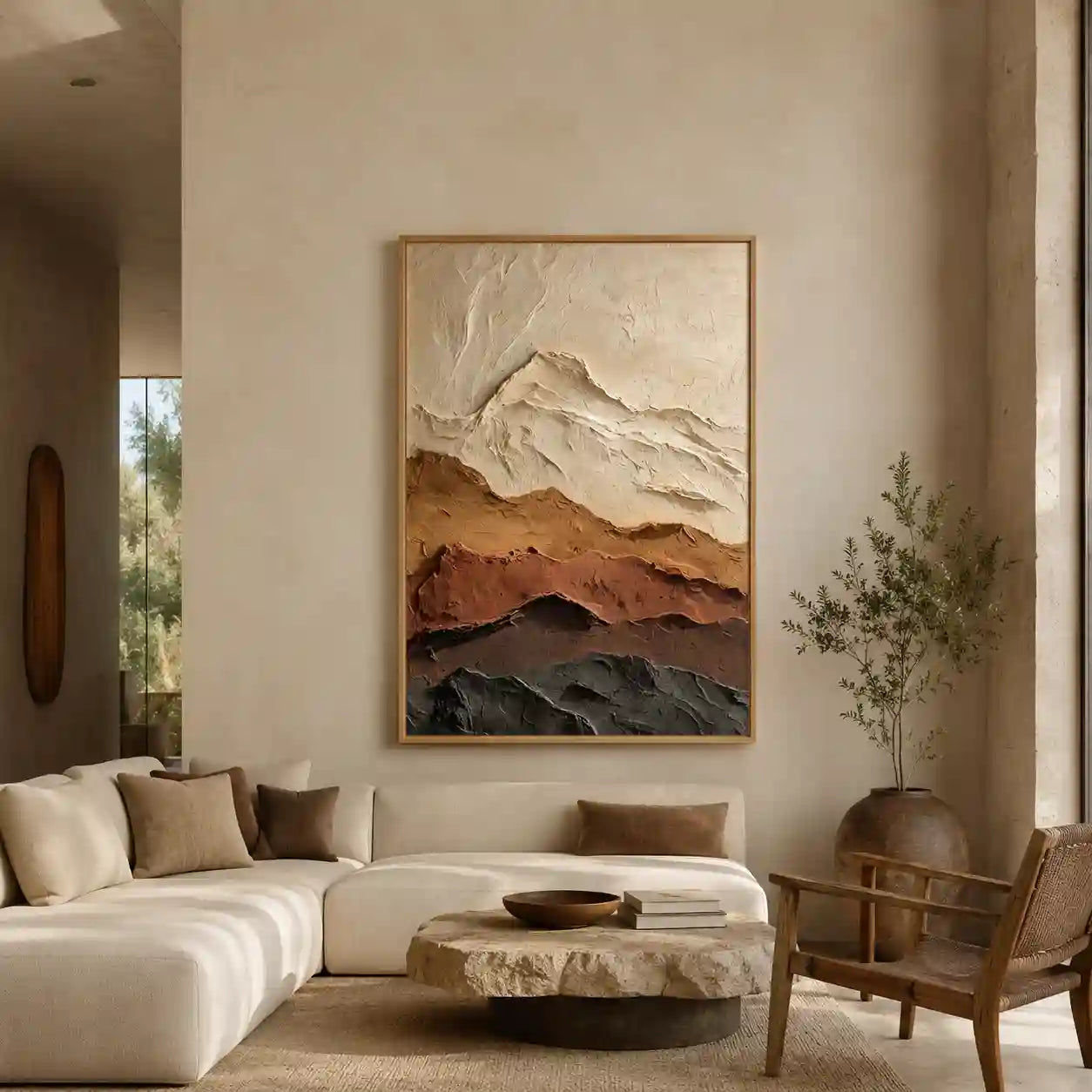 Layered Mountain Textured Wall Art in Earth Tones for Living Room