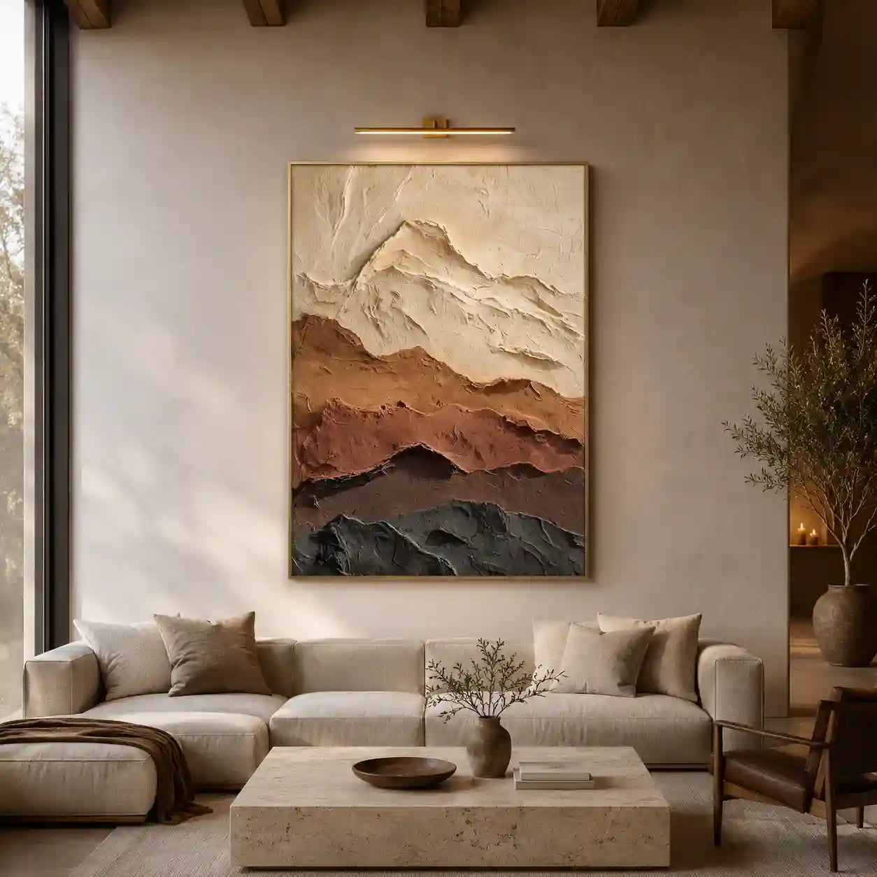 Layered Mountain Textured Wall Art in Earth Tones for Living Room
