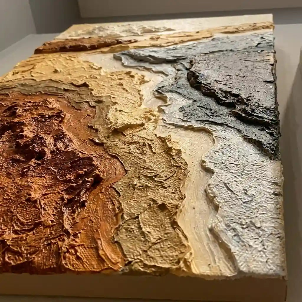 Abstract Earth Tone Landscape Wall Art with Layered Texture for Entryway