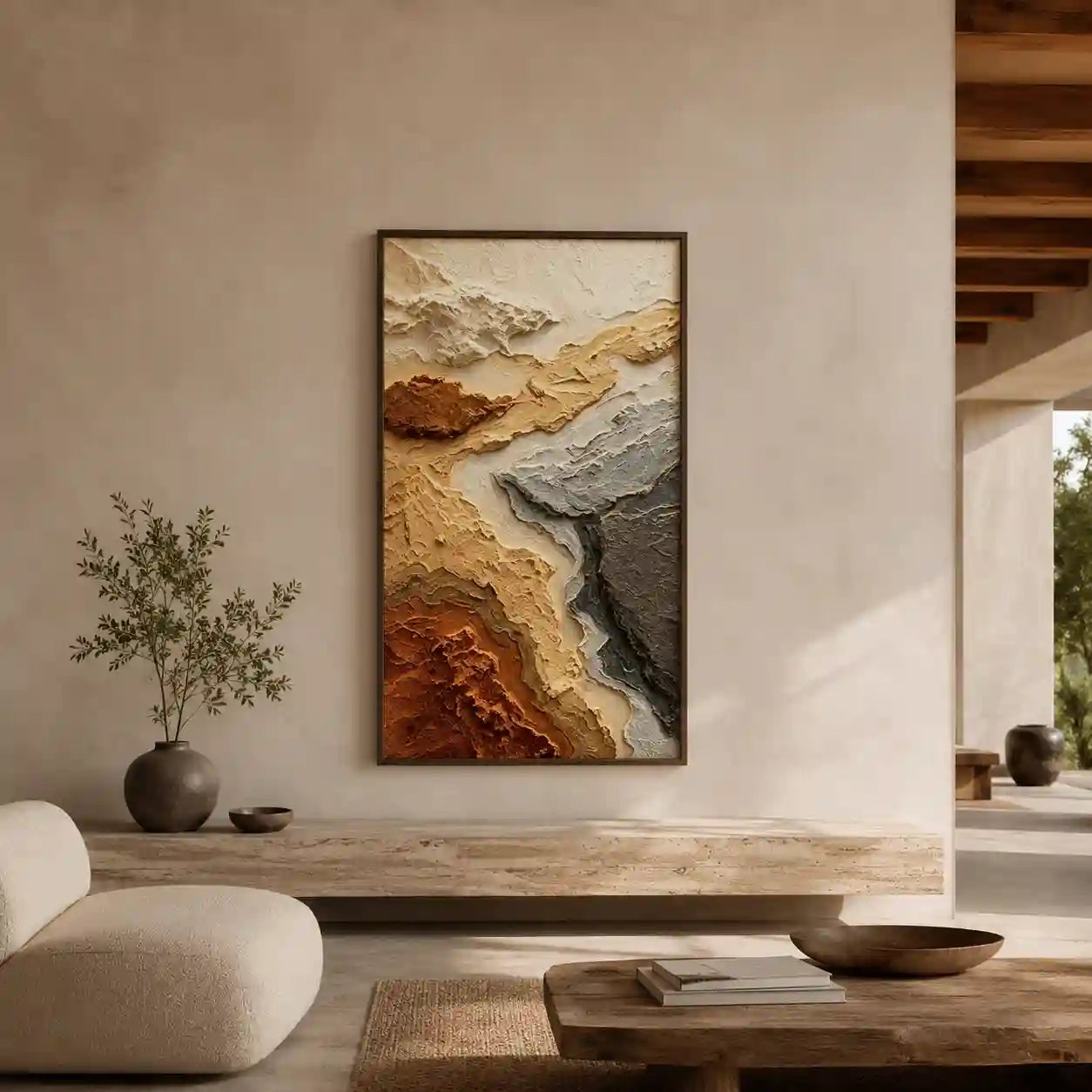 Abstract Earth Tone Landscape Wall Art with Layered Texture for Entryway