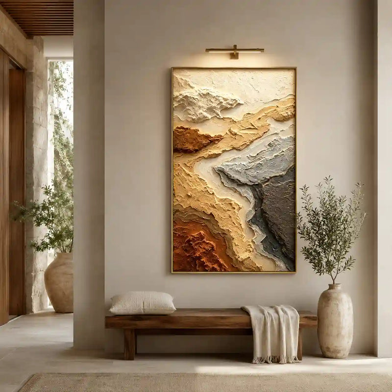 Abstract Earth Tone Landscape Wall Art with Layered Texture for Entryway