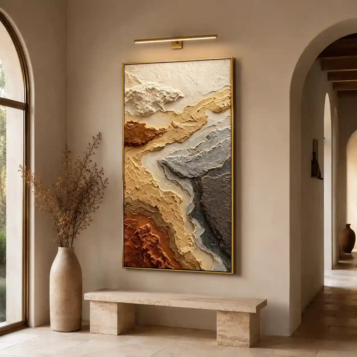 Abstract Earth Tone Landscape Wall Art with Layered Texture for Entryway