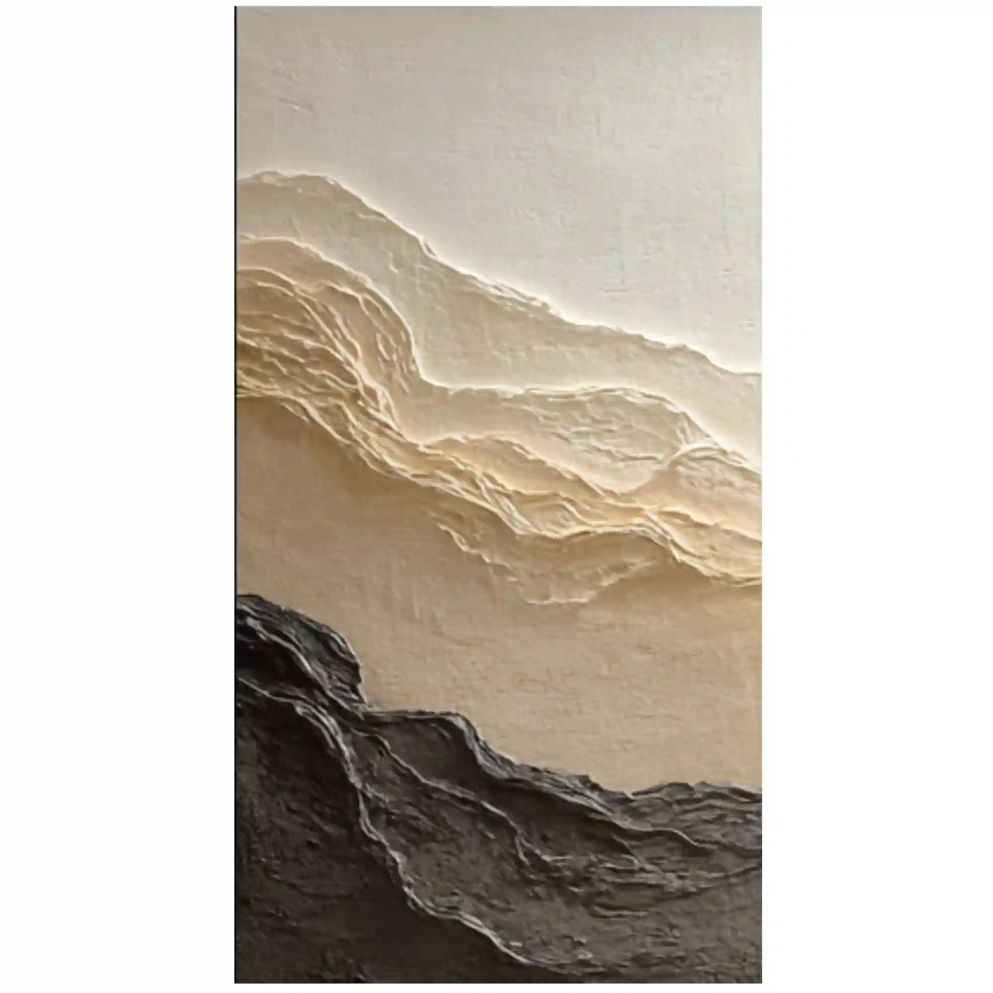 Minimalist Textured Mountain Wall Art in Beige and Charcoal for Living Room