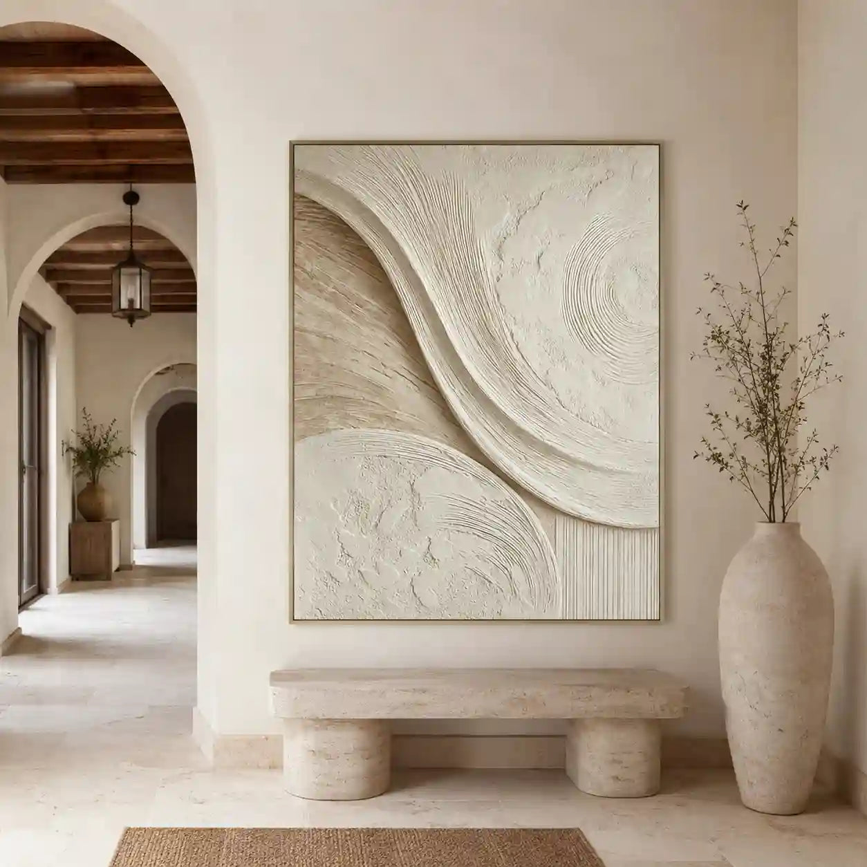 Neutral Textured Abstract Wall Art with Flowing Lines for Entryway