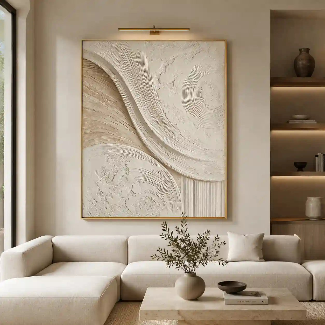 Neutral Textured Abstract Wall Art with Flowing Lines for Entryway