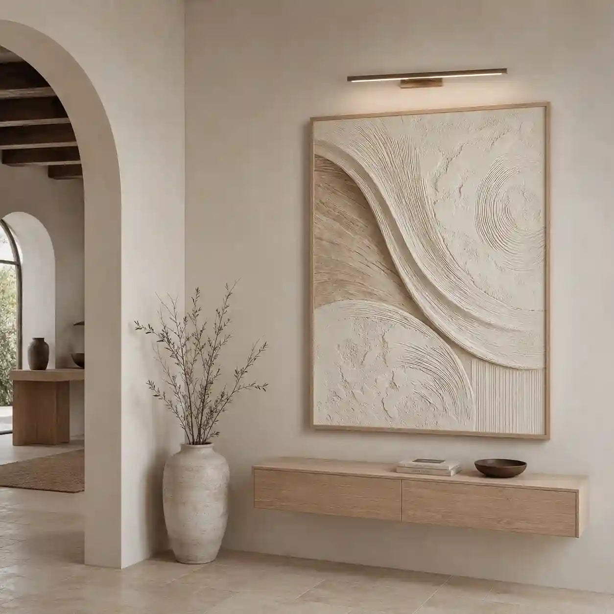 Neutral Textured Abstract Wall Art with Flowing Lines for Entryway
