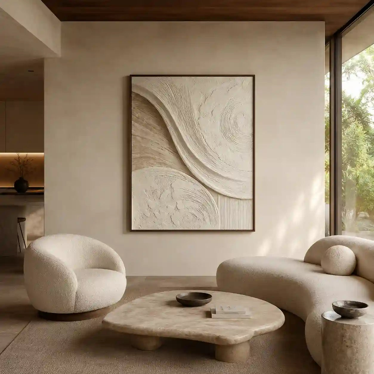 Neutral Textured Abstract Wall Art with Flowing Lines for Entryway