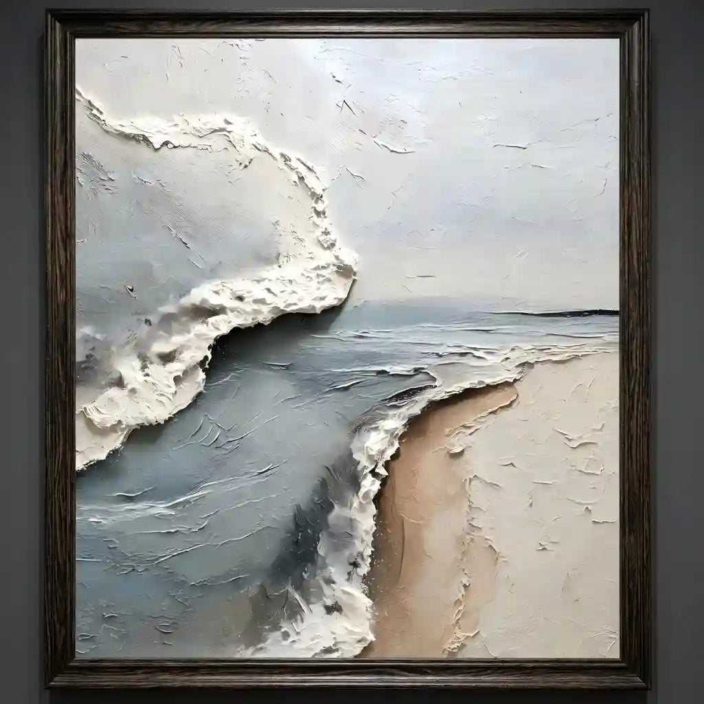 Coastal Abstract Textured Wall Art in Blue Gray and Sand for Living Room