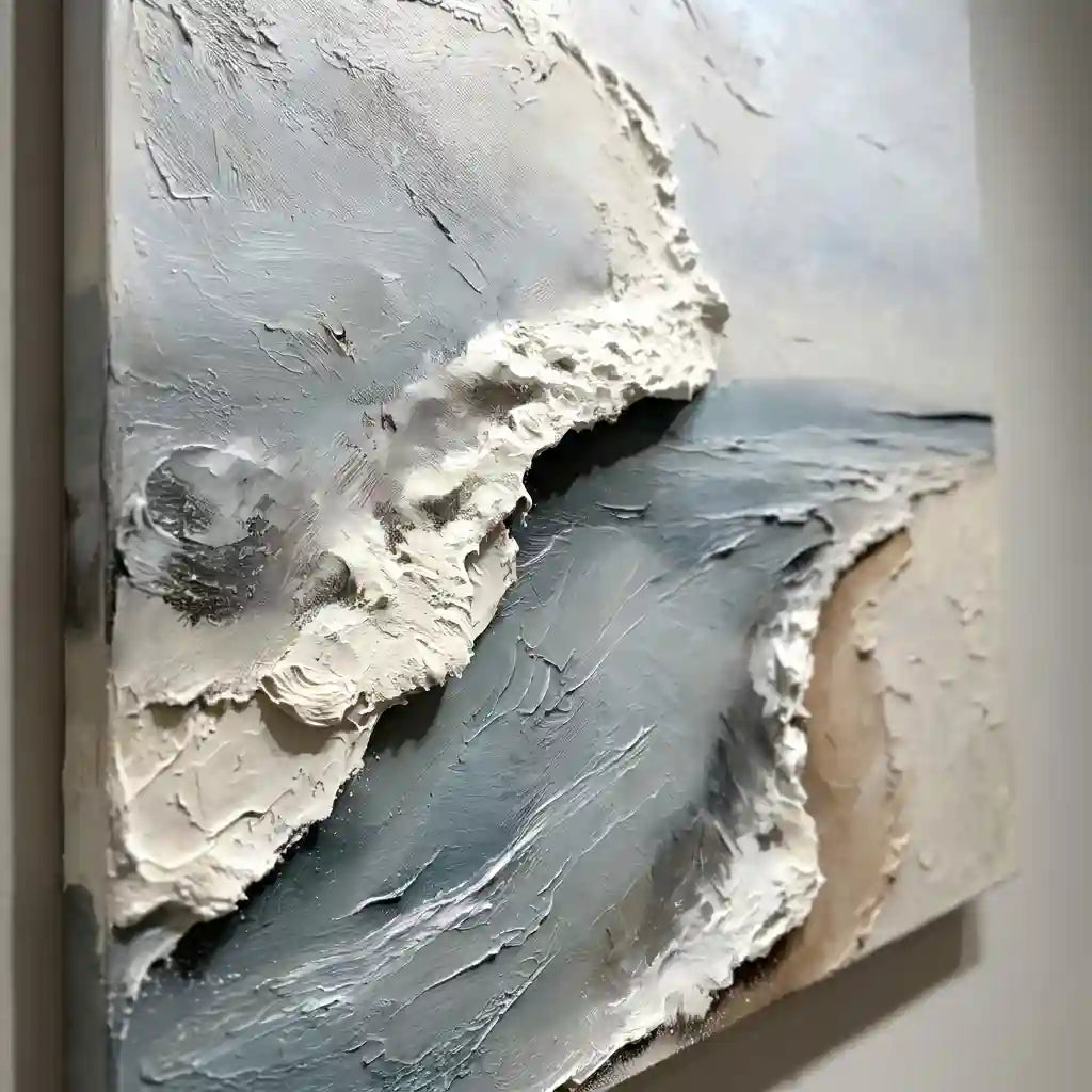 Coastal Abstract Textured Wall Art in Blue Gray and Sand for Living Room