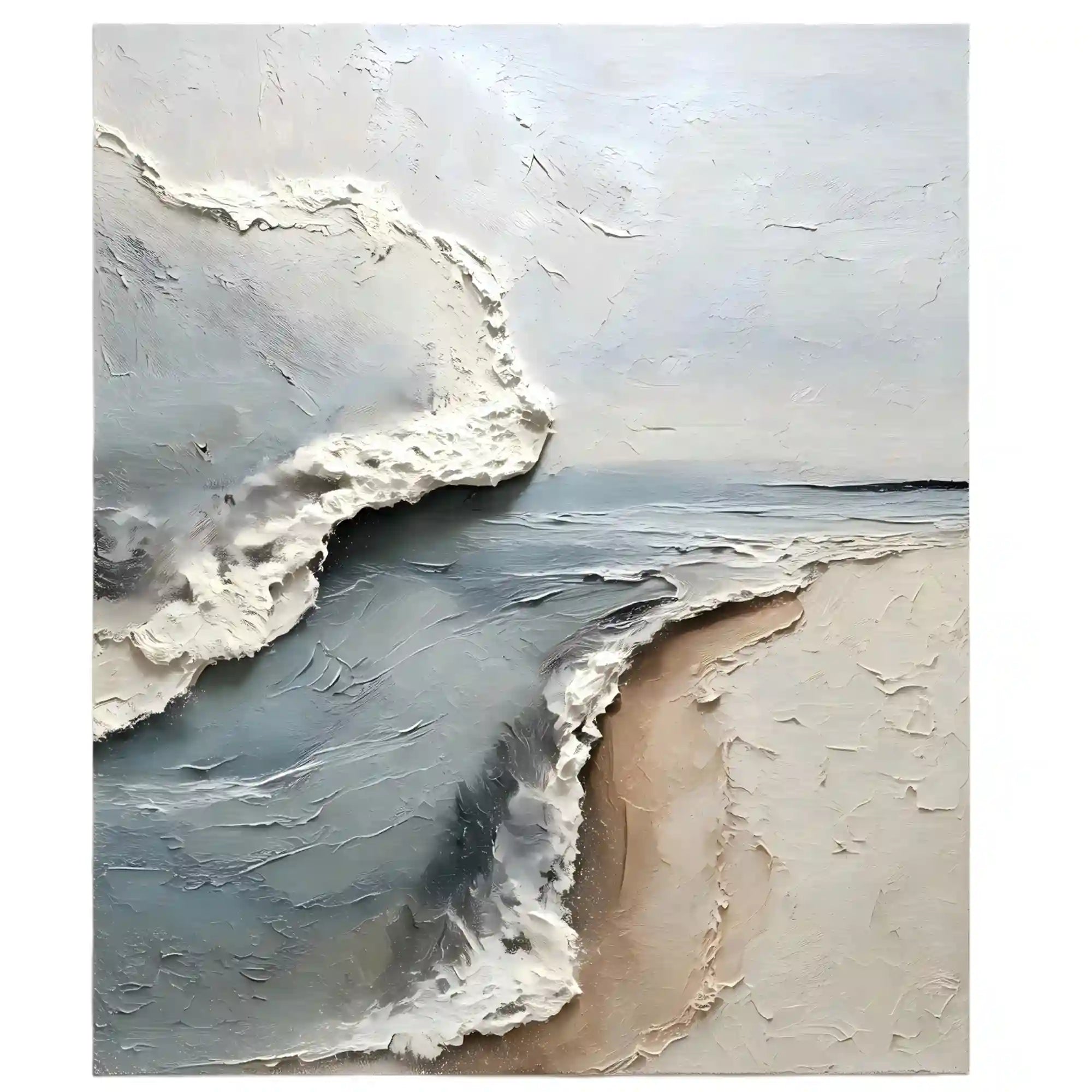 Coastal Abstract Textured Wall Art in Blue Gray and Sand for Living Room