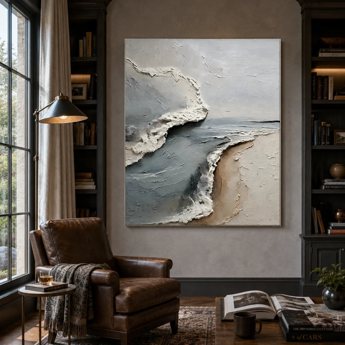 Blue Gray Textured Wall Art for Living Room, Coastal Wabi Sabi Abstract Painting #ZVMIRNWC