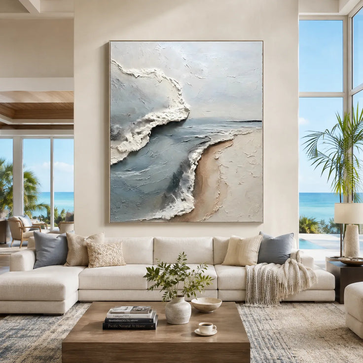 Blue Gray Textured Wall Art for Living Room, Coastal Wabi Sabi Abstract Painting #ZVMIRNWC