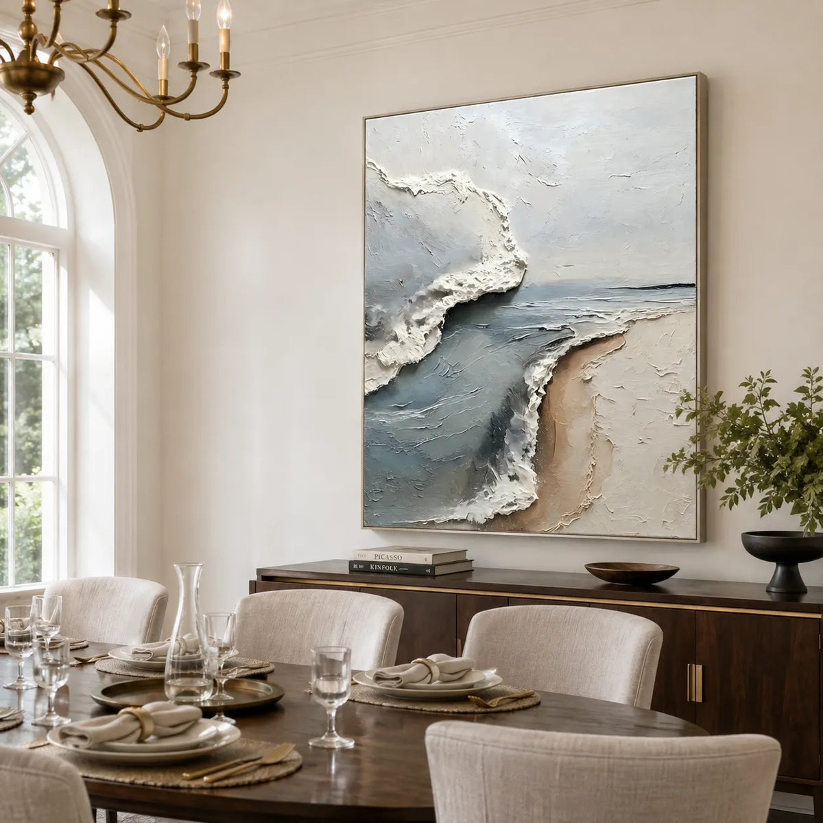 Blue Gray Textured Wall Art for Living Room, Coastal Wabi Sabi Abstract Painting #ZVMIRNWC