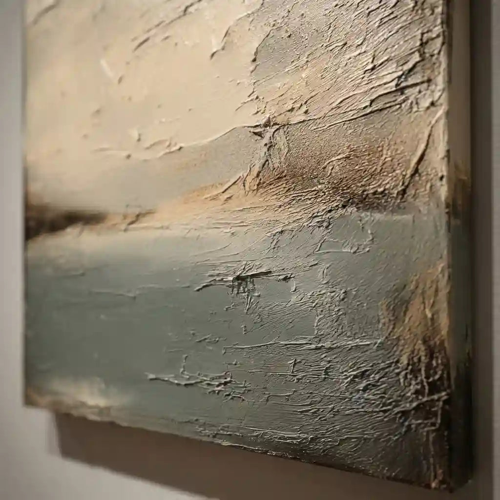 Minimalist Neutral Textured Abstract Wall Art in Beige and Blue Gray for Living Room